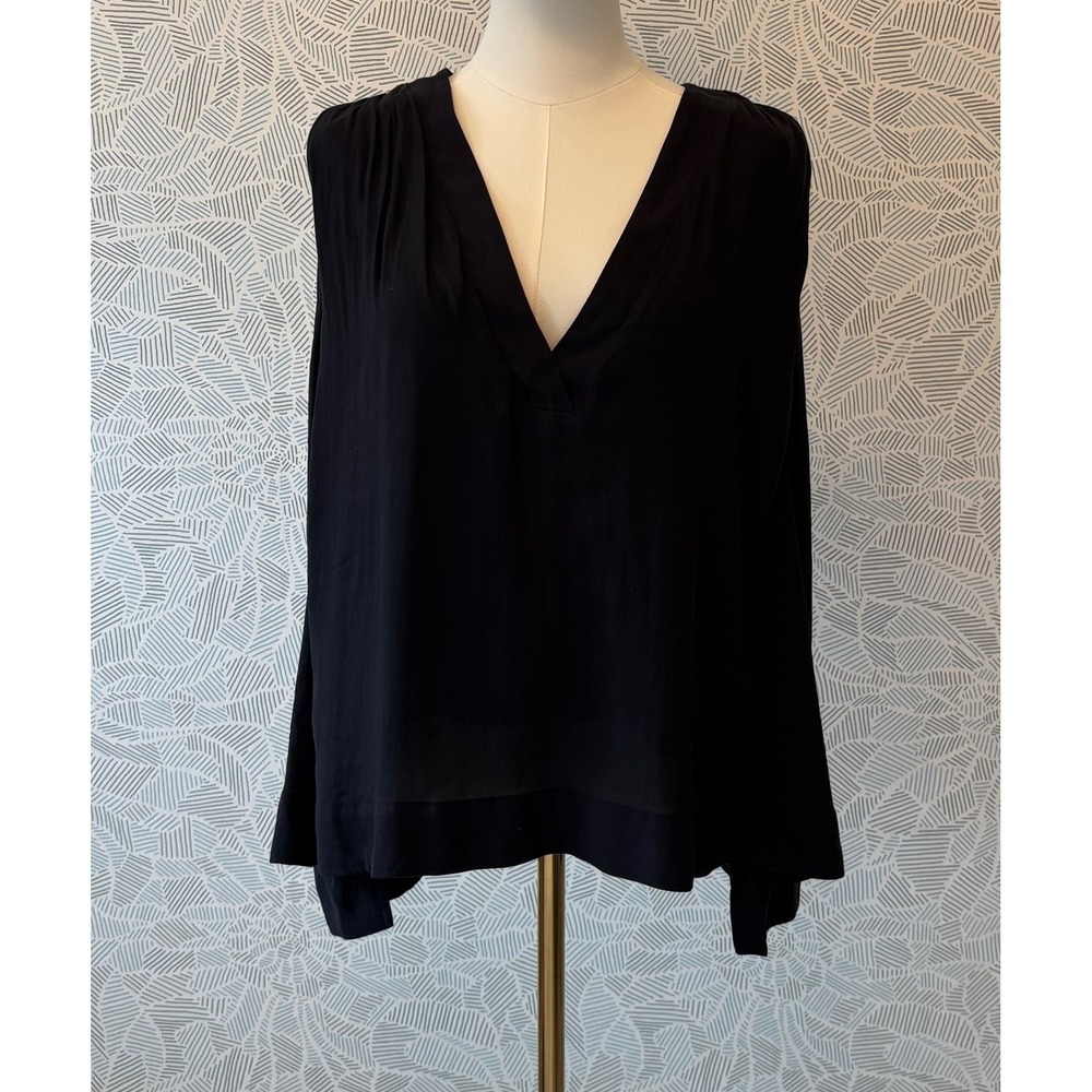 Free People Black V-Neck Sleeveless Draped Pleated Back Layered Top L Boho-Chic